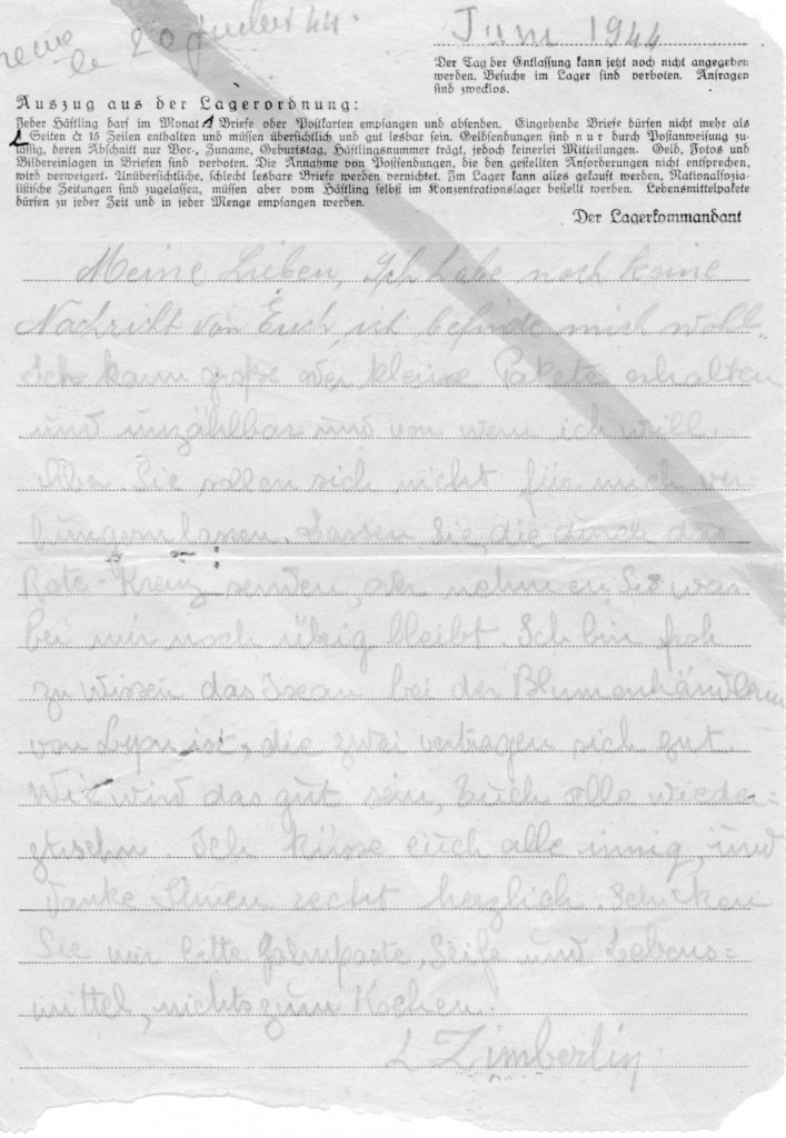 Lettre de MLZ, Ravensbrück, juin 1944
